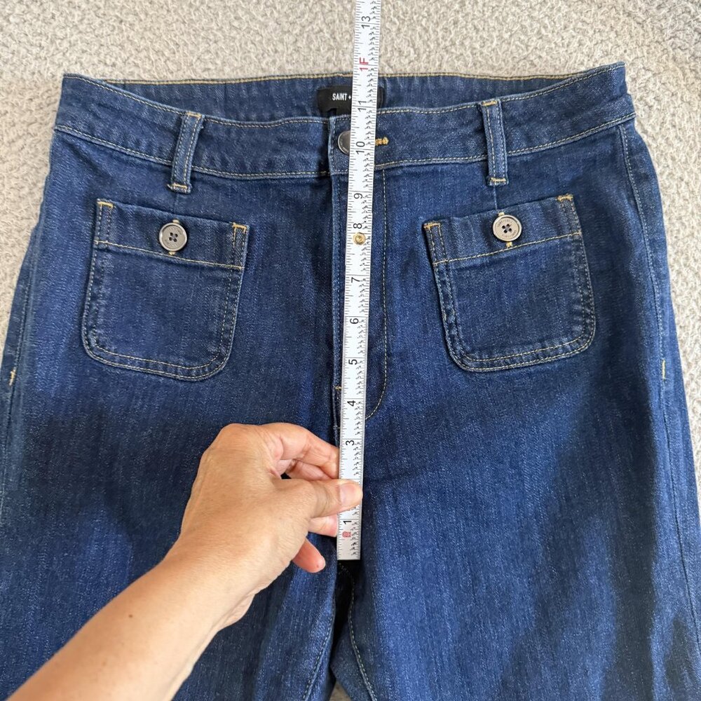 Saint + Sofia Jeans Blue Flare Front Pocket Stretch Denim Pants - Picture 7 of 11